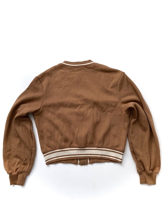 PINK Victoria's Secret Sweater Varsity Full Zip Cardigan Logo Tan w Stripe Nwt - Picture 2 of 3